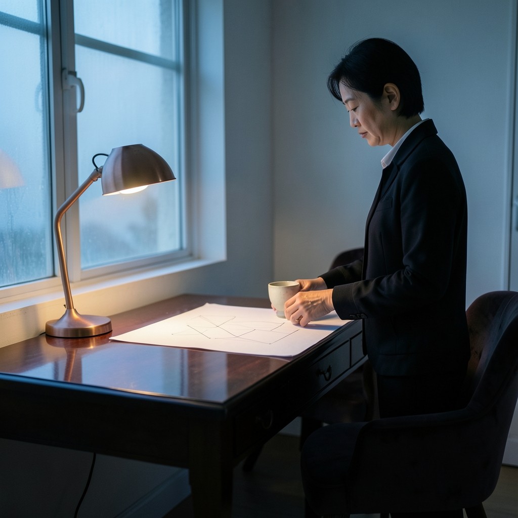 A person preparing a large sheet in blue morning light
