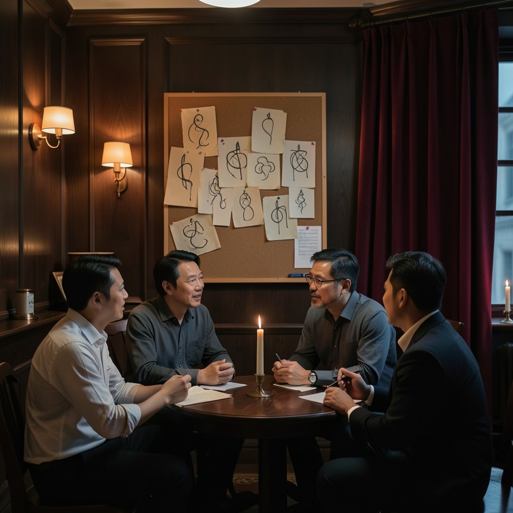 An evening chart sitting with papers pinned in a wood-panelled room